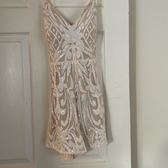 Lulus Catch a Spark White and Beige Sequin Romper Small - Picture 2 of 5